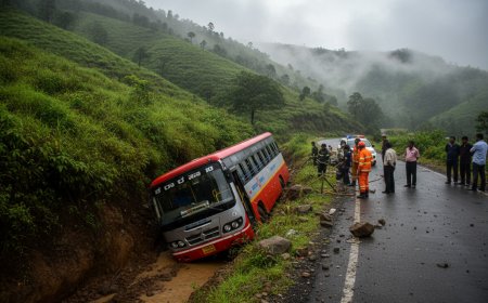 ಕಾರಿಗೆ ಡಿಕ್ಕಿ ಹೊಡೆದು ಕಂದಕಕ್ಕೆ ಉರುಳಿದ ಬಸ್: 30ಕ್ಕೂ ಹೆಚ್ಚಿನ ಪ್ರಯಾಣಿಕರಿಗೆ ಗಾಯ