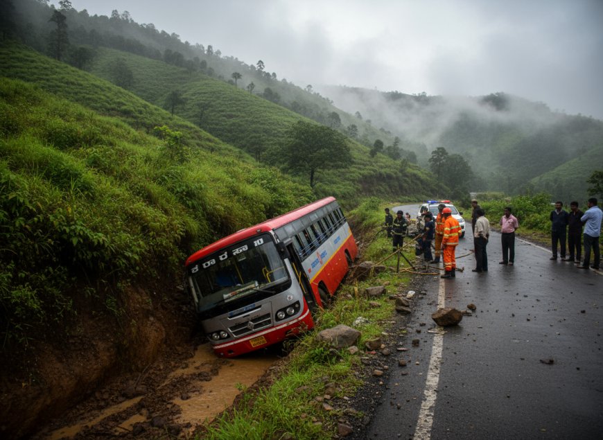 ಕಾರಿಗೆ ಡಿಕ್ಕಿ ಹೊಡೆದು ಕಂದಕಕ್ಕೆ ಉರುಳಿದ ಬಸ್: 30ಕ್ಕೂ ಹೆಚ್ಚಿನ ಪ್ರಯಾಣಿಕರಿಗೆ ಗಾಯ