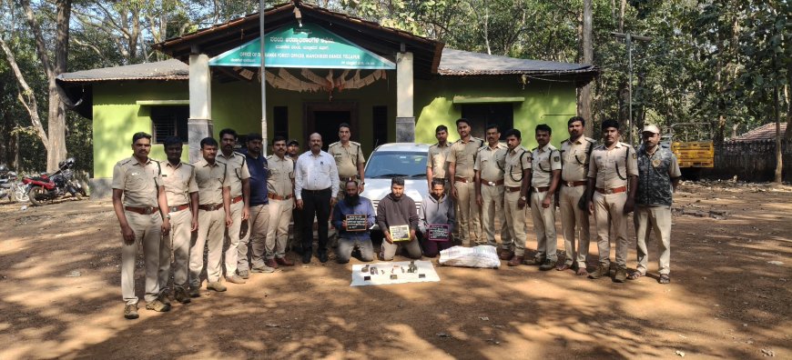 ಬೇಟೆಗಾಗಿ ಬಂದಿದ್ದವರನ್ನು ಬಂಧಿಸಿದ ಅರಣ್ಯ ಇಲಾಖೆ ಅಧಿಕಾರಿಗಳು