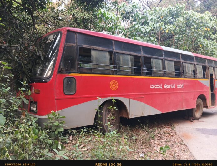 ಹಾದಿ ತಪ್ಪಿ ಇಳಿಜಾರಿಗೆ ಉರುಳಿದ ಕಳಚೆ ಬಸ್