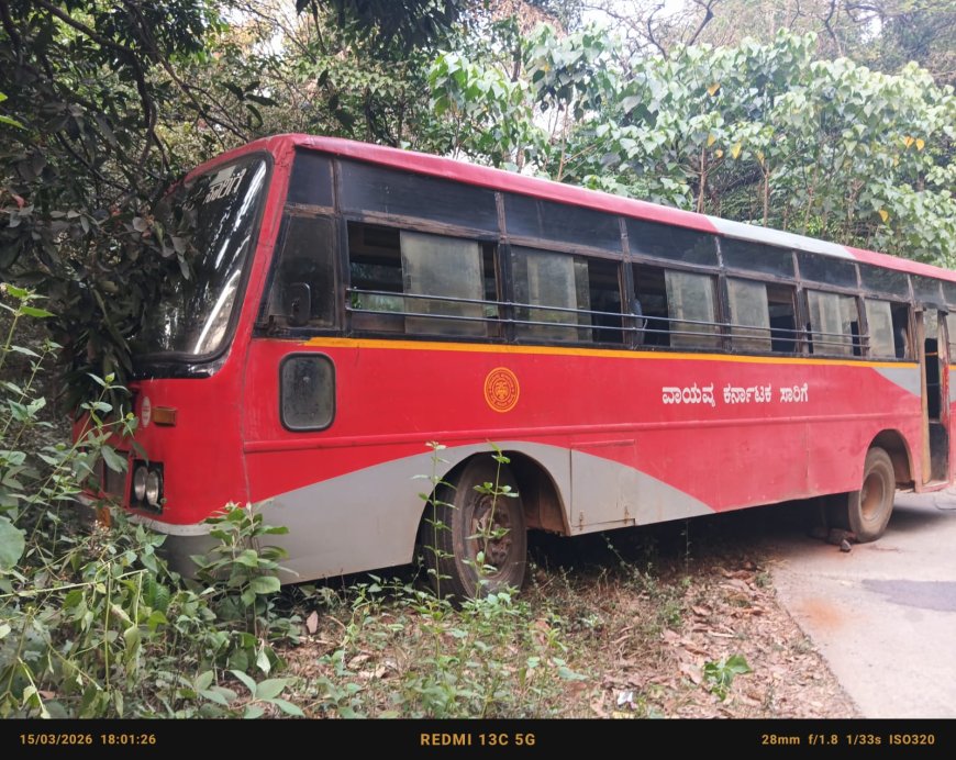ಹಾದಿ ತಪ್ಪಿ ಇಳಿಜಾರಿಗೆ ಉರುಳಿದ ಕಳಚೆ ಬಸ್