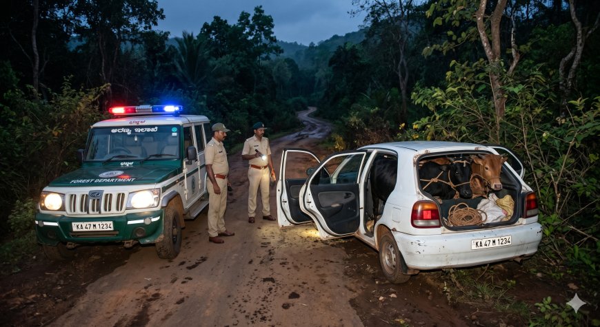 ಖದೀಮರ ಕಾರಿಗೆ 'ಅರಣ್ಯ ಇಲಾಖೆ' ಜೀಪ್ ಅಡ್ಡ: ಜೀವಭಯದಲ್ಲಿ 5 ಮೂಕಜೀವಿಗಳನ್ನು ಬಿಟ್ಟು ಪರಾರಿಯಾದ ಕಟುಕರು!