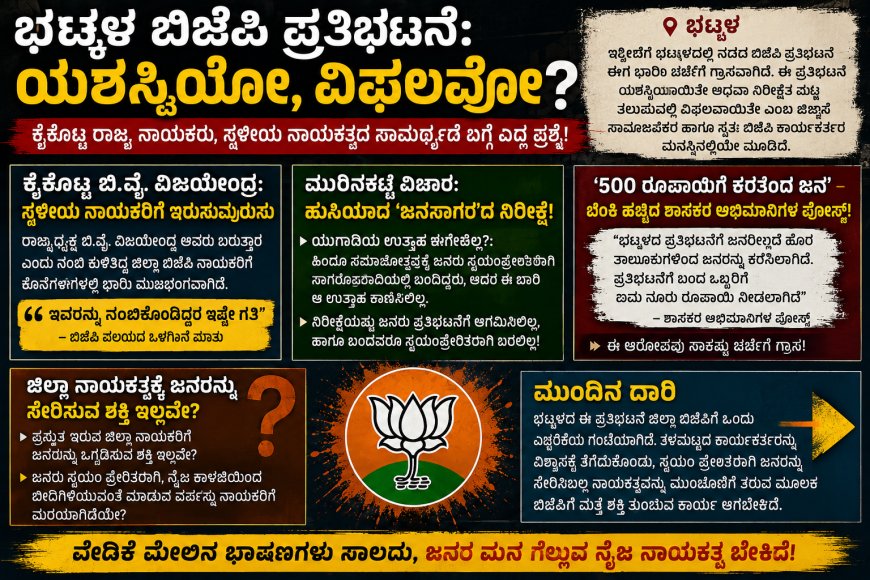 ಭಟ್ಕಳ ಬಿಜೆಪಿ ಪ್ರತಿಭಟನೆ: ಯಶಸ್ವಿಯೋ, ವಿಫಲವೋ? ಕೈಕೊಟ್ಟ ರಾಜ್ಯ ನಾಯಕರು, ಸ್ಥಳೀಯ ನಾಯಕತ್ವದ ಸಾಮರ್ಥ್ಯದ ಬಗ್ಗೆ ಎದ್ದ ಪ್ರಶ್ನೆ!