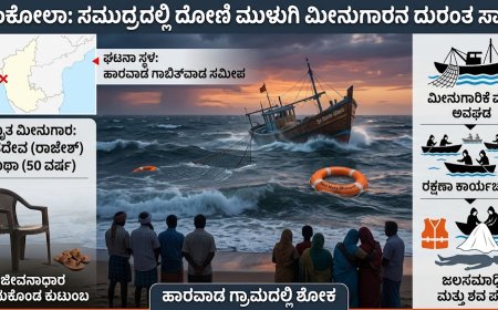 ಕಡಲೊಡಲಿಗೆ ಬಲಿಯಾದ ಕಾಯಕಜೀವಿ: ಅಂಕೋಲಾದ ಹಾರವಾಡ ಸಮುದ್ರದಲ್ಲಿ ದೋಣಿ ಮುಳುಗಿ ಮೀನುಗಾರ ಜಲಸಮಾಧಿ