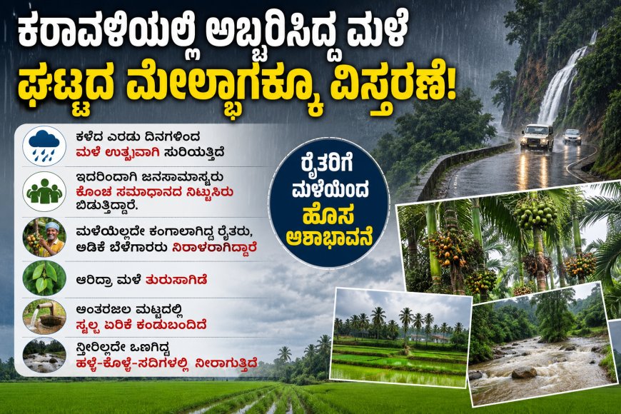 ಕರಾವಳಿಯಲ್ಲಿ ಅಬ್ಬರಿಸಿದ್ದ ಮಳೆ ಘಟ್ಟದ ಮೇಲ್ಭಾಗಕ್ಕೂ ವಿಸ್ತರಣೆ; ರೈತರು, ಅಡಿಕೆ ಬೆಳೆಗಾರರಲ್ಲಿ ಹೊಸ ಆಶಾಭಾವನೆ