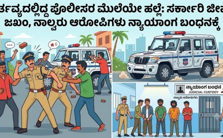 ಕರ್ತವ್ಯದಲ್ಲಿದ್ದ ಪೊಲೀಸರ ಮೇಲೆಯೇ ಹಲ್ಲೆ: ಸರ್ಕಾರಿ ಜೀಪ್ ಜಖಂ, ನಾಲ್ವರು ಆರೋಪಿಗಳು ನ್ಯಾಯಾಂಗ ಬಂಧನಕ್ಕೆ