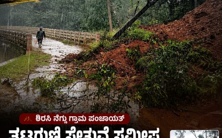 ಭಾರಿ ಮಳೆಗೆ ಭೂಕುಸಿತ: ಶಿರಸಿ ನೆಗ್ಗು ಗ್ರಾಮ ಪಂಚಾಯತ್ ತಟ್ಟಗುಣಿ ಸೇತುವೆ ಸಮೀಪ ರಸ್ತೆ ಕುಸಿತ – ಹತ್ತಾರು ಗ್ರಾಮಗಳ ಸಂಪರ್ಕಕ್ಕೆ ಅಡಚಣೆ