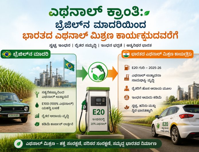 ಎಥನಾಲ್ ಕ್ರಾಂತಿ: ಬ್ರೆಜಿಲ್‌ನ ಮಾದರಿಯಿಂದ ಭಾರತದ ಎಥನಾಲ್ ಮಿಶ್ರಣ ಕಾರ್ಯಕ್ರಮದವರೆಗೆ