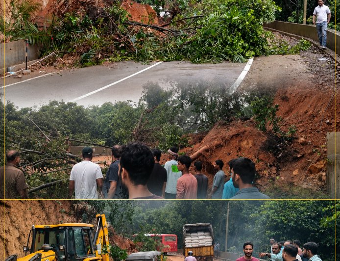ದೇವಿಮನೆ ಘಟ್ಟದಲ್ಲಿ ಭೂಕುಸಿತ; ಬೈಕ್ ಸವಾರ ಕೂದಲೆಳೆಯ ಅಂತರದಲ್ಲಿ ಪಾರು – ಕ್ಷಿಪ್ರ ಕಾರ್ಯಾಚರಣೆಯಿಂದ ಸಂಚಾರ ಪುನರಾರಂಭ