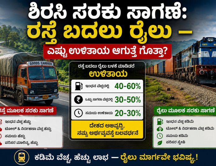 ಶಿರಸಿ ಸರಕು ಸಾಗಣೆ: ರಸ್ತೆ ಬದಲು ರೈಲು — ಎಷ್ಟು ಉಳಿತಾಯ ಆಗುತ್ತೆ ಗೊತ್ತಾ?
