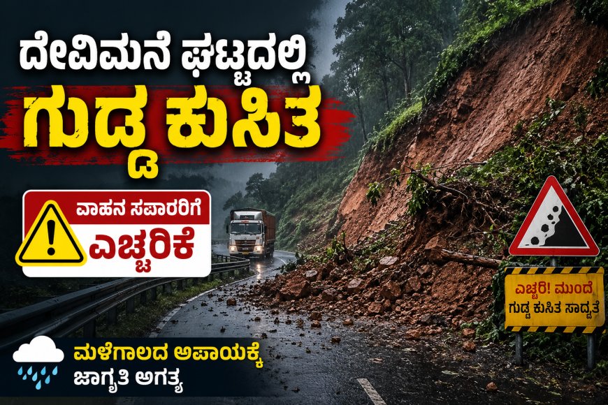 ದೇವಿಮನೆ ಘಟ್ಟದಲ್ಲಿ ಗುಡ್ಡ ಕುಸಿತ; ವಾಹನ ಸವಾರರಿಗೆ ಎಚ್ಚರಿಕೆ – ಮಳೆಗಾಲದ ಅಪಾಯಕ್ಕೆ ಜಾಗೃತಿ ಅಗತ್ಯ