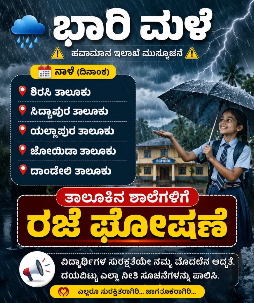 ನಾಳೆ (ಜುಲೈ 7) ಶಾಲೆಗಳಿಗೆ ರಜೆ ಘೋಷಣೆ