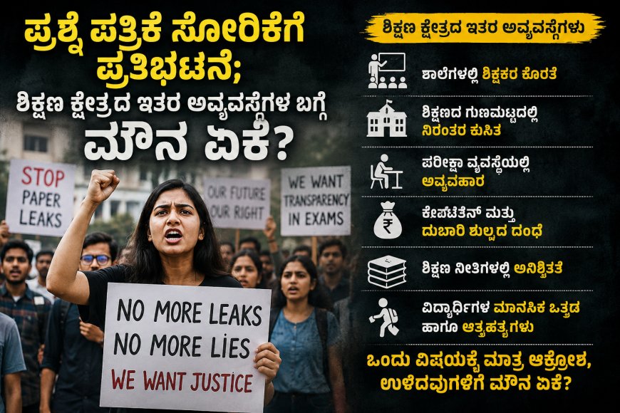 ಪ್ರಶ್ನೆ ಪತ್ರಿಕೆ ಸೋರಿಕೆಗೆ ಪ್ರತಿಭಟನೆ; ಶಿಕ್ಷಣ ಕ್ಷೇತ್ರದ ಇತರ ಅವ್ಯವಸ್ಥೆಗಳ ಬಗ್ಗೆ ಮೌನ ಏಕೆ?