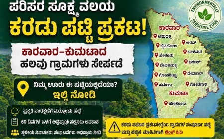 ಪರಿಸರ ಸೂಕ್ಷ್ಮ ವಲಯ ಕರಡು ಪಟ್ಟಿ ಪ್ರಕಟ: ಕಾರವಾರ–ಕುಮಟಾದ ಹಲವು ಗ್ರಾಮಗಳು ಸೇರ್ಪಡೆ | ನಿಮ್ಮ ಊರು ಈ ಪಟ್ಟಿಯಲ್ಲಿದೆಯಾ? ಇಲ್ಲಿ ನೋಡಿ