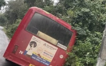 ನಿಯಂತ್ರಣ ತಪ್ಪಿದ ಬಸ್‌ ವಿದ್ಯುತ್‌ ಕಂಬಕ್ಕೆ ಡಿಕ್ಕಿ; ಕೂದಲೆಳೆಯ ಅಂತರದಲ್ಲಿ ತಪ್ಪಿದ ಭಾರೀ ಅನಾಹುತ