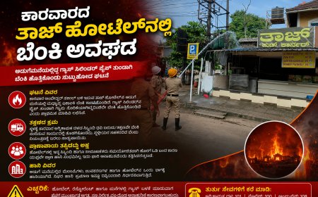 ಕಾರವಾರದ ತಾಜ್ ಹೋಟೆಲ್‌ನಲ್ಲಿ ಬೆಂಕಿ ಅವಘಡ; ಗ್ಯಾಸ್ ಸಿಲಿಂಡರ್ ಪೈಪ್ ತುಂಡಾಗಿ ಹೊತ್ತಿಕೊಂಡ ಬೆಂಕಿ