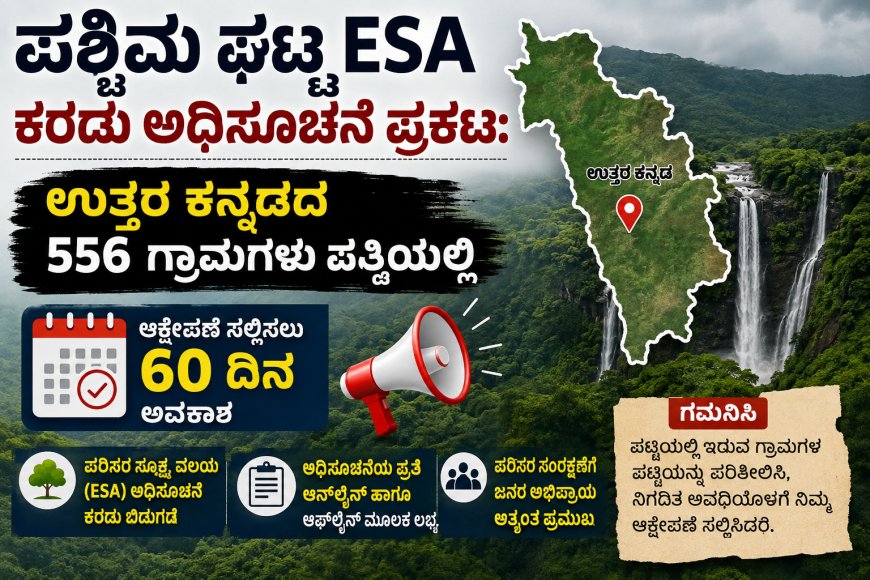 ಪಶ್ಚಿಮ ಘಟ್ಟ ESA ಕರಡು ಅಧಿಸೂಚನೆ ಪ್ರಕಟ: ಉತ್ತರ ಕನ್ನಡದ 556 ಗ್ರಾಮಗಳು ಪಟ್ಟಿಯಲ್ಲಿ, ಆಕ್ಷೇಪಣೆ ಸಲ್ಲಿಸಲು 60 ದಿನ ಅವಕಾಶ