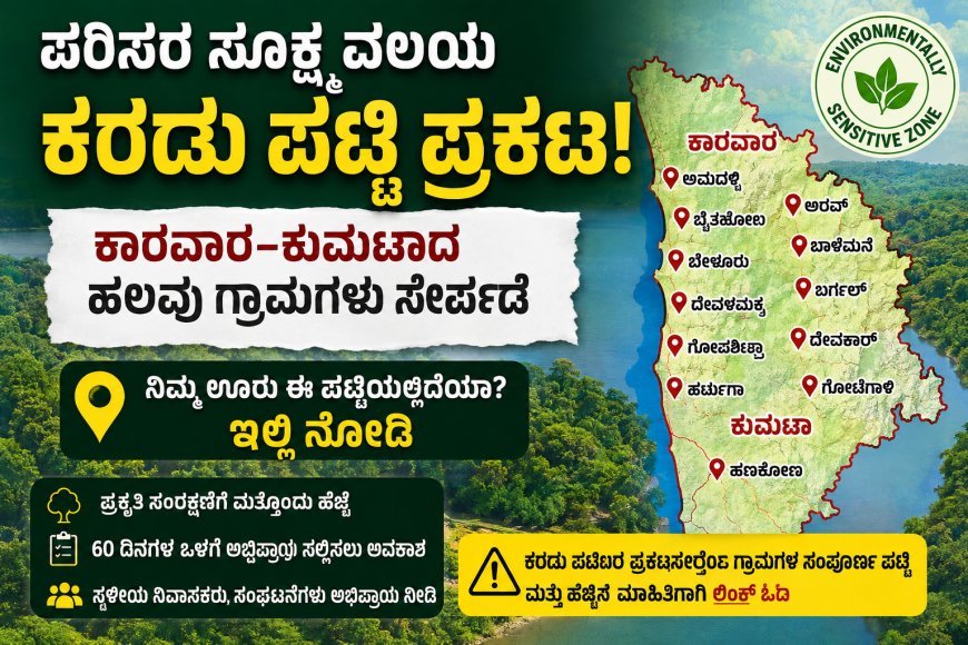 ಪರಿಸರ ಸೂಕ್ಷ್ಮ ವಲಯ ಕರಡು ಪಟ್ಟಿ ಪ್ರಕಟ: ಕಾರವಾರ–ಕುಮಟಾದ ಹಲವು ಗ್ರಾಮಗಳು ಸೇರ್ಪಡೆ | ನಿಮ್ಮ ಊರು ಈ ಪಟ್ಟಿಯಲ್ಲಿದೆಯಾ? ಇಲ್ಲಿ ನೋಡಿ