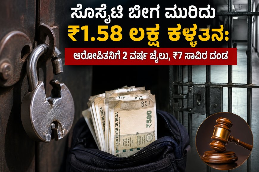 ಸೊಸೈಟಿ ಬೀಗ ಮುರಿದು ₹1.58 ಲಕ್ಷ ಕಳ್ಳತನ: ಆರೋಪಿತನಿಗೆ 2 ವರ್ಷ ಜೈಲು, ₹7 ಸಾವಿರ ದಂಡ