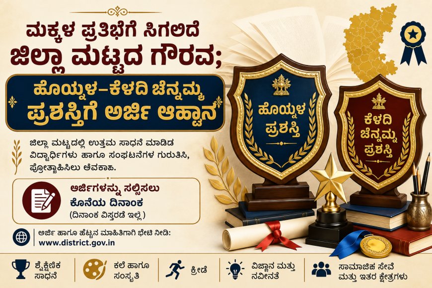 ಮಕ್ಕಳ ಪ್ರತಿಭೆಗೆ ಸಿಗಲಿದೆ ಜಿಲ್ಲಾ ಮಟ್ಟದ ಗೌರವ; ಹೊಯ್ಸಳ–ಕೆಳದಿ ಚೆನ್ನಮ್ಮ ಪ್ರಶಸ್ತಿಗೆ ಅರ್ಜಿ ಆಹ್ವಾನ